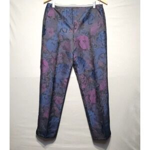 Talbots Floral Jacquard Dress Pants Womens 6 Blue Purple Lined Tapered Brocade
